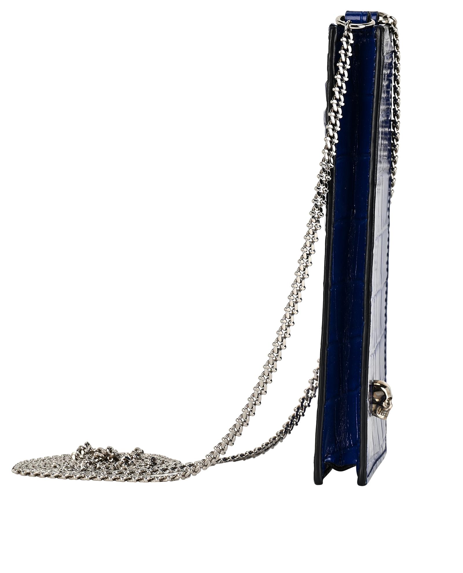 Alexander McQueen Skull Phone Holder Crossbody, &pound;175, Accessories, Blue, Patent Leather, Side view